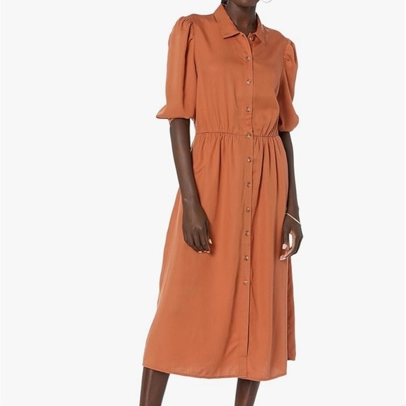 The Drop Women's Ellen Puff-Sleeve Open Back Midi Shirt Dress NWT Small - Picture 1 of 12